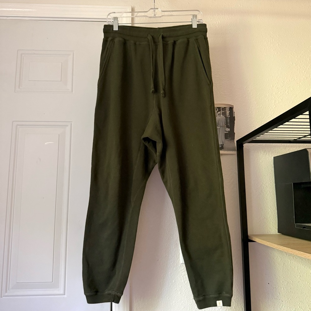 TKEES olive green cotton terry‎ elastic waist cropped jogger sweat pants